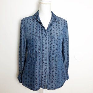 Denim Chambray Button Up Top Shirttail Hem XS